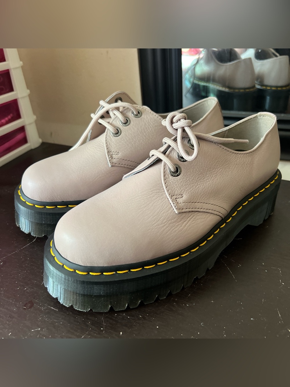 Dr. Martens Women's Lace-Up Platform Oxfords in Taupe color